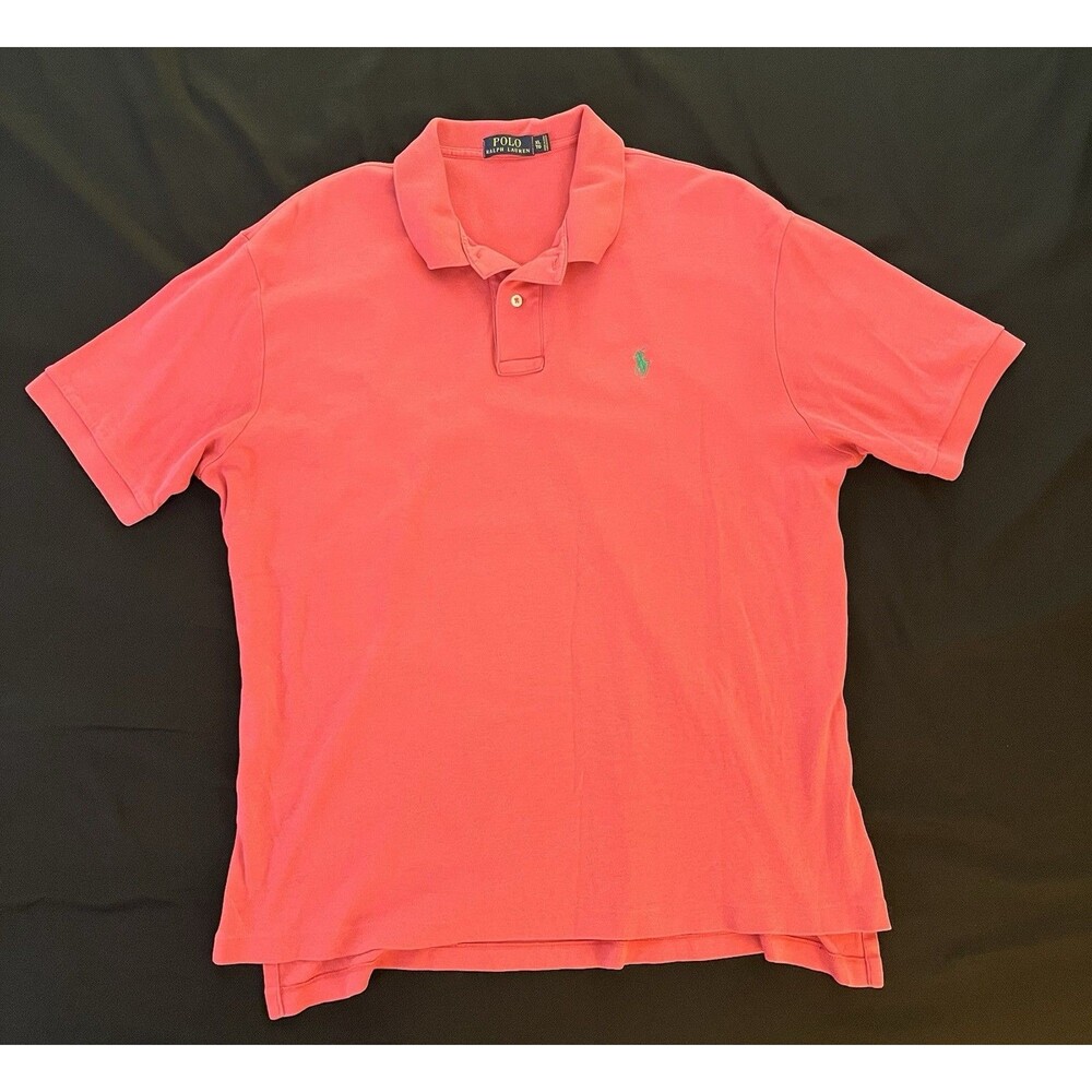 Polo Ralph Lauren Men's XL Salmon Pink Polo Shirt Green Pony Cotton Short Sleeve